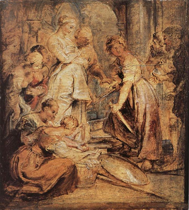 Peter Paul Rubens Aklixi standing between her daughters oil painting picture